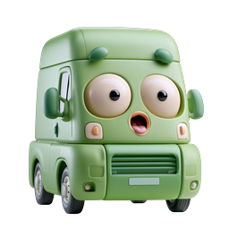 Cute Green Cartoon Truck Character 3D Icon