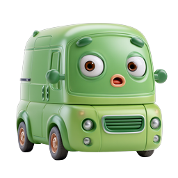 Icône de personnage de van vert mignon - Adorable bus de dessin animé en 3D