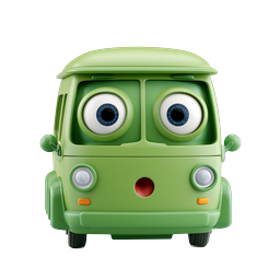 Cute Green Van Character Icon - 3D Cartoon Vehicle