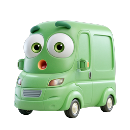 Cute Green Van Character Icon - Adorable 3D Cartoon Vehicle