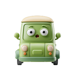 Cute Green Van Character Icon - 3D Cartoon Transport