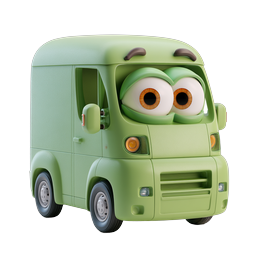 Cute Cartoon Green Van Character Icon - 3D Rendered