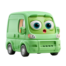 Cute Green Cartoon Van Icon - 3D Rendered Transport