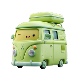Cute Green Camper Van Kawaii 3D Icon