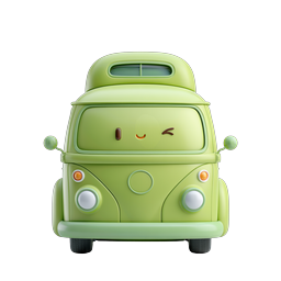 Cute Green Kawaii Van Icon | 3D Clay Style Camper
