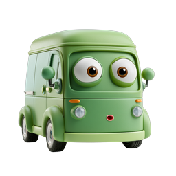 Cute Green Van 3D Cartoon Icon - Kawaii Vehicle