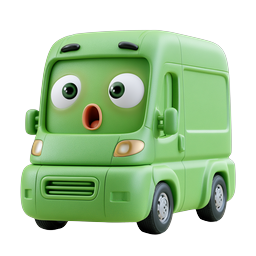 Cute Green Van Cartoon Character Icon - Clay 3D Style