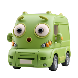 Icône 3D de camionnette de dessin animé verte mignonne | Illustration de véhicule conviviale