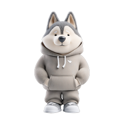 Cute 3D Husky Character in Hoodie - Adorable Dog Mascot Icon