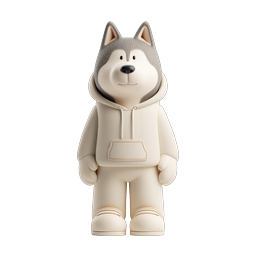 Cute Husky Character 3D Icon in Cozy Hoodie