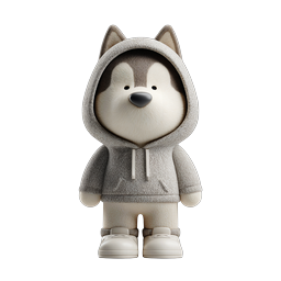 Cute Husky Character Icon in Gray Hoodie | 3D Mascot