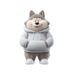 Cute Husky Character in Hoodie 3D Icon | Adorable Wolf Mascot