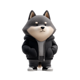 Personaggio husky carino con felpa con cappuccio streetwear 3D