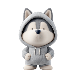 Cute Husky Dog in Gray Hoodie 3D Character Icon