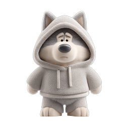 Cute Husky Dog Character in Gray Hoodie 3D Render