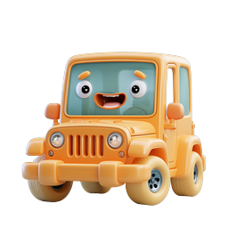 Cute Cartoon Jeep Character 3D Icon - Friendly Vehicle