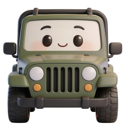 Cute Kawaii Jeep Character 3D Icon