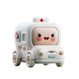 かわいいカワイイ 3D 救急車キャラクターアイコン