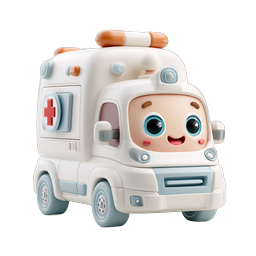 Cute Kawaii Ambulance Character Icon - 3D Clay Style