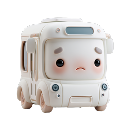 Cute Kawaii Bus Character Icon - Adorable 3D Clay Style