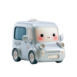 Cute Kawaii Clay-Style Car Icon - 3D Cartoon Vehicle