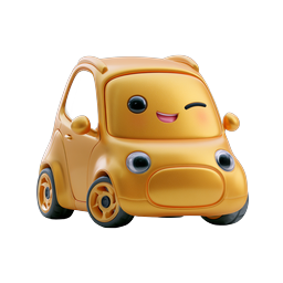 Süßes Kawaii gelbes Auto Icon - 3D-Knete-Stil
