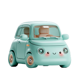 Cute Kawaii Car Icon - Adorable 3D Clay Style Vehicle
