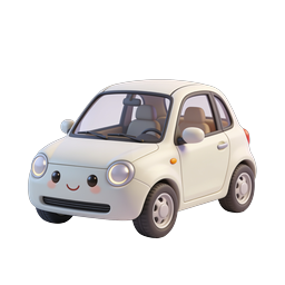 Cute Kawaii Cartoon Car Icon | 3D Smiling Vehicle