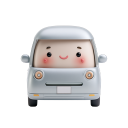 Cute Kawaii Car Icon - Smiling 3D Cartoon Vehicle