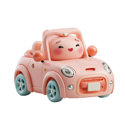Cute Kawaii Toy Car Icon | Adorable 3D Cartoon Vehicle