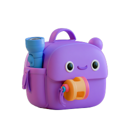 Cute Purple Kids Backpack Character Icon | 3D Clay Style