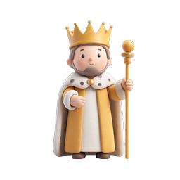 Cute 3D King Character Icon - Royal Crown & Scepter