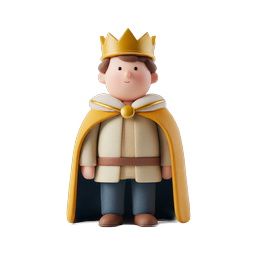 Cute 3D King Character Icon with Golden Crown