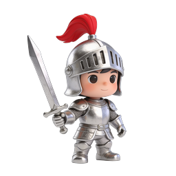 Cute 3D Knight Character with Sword and Red Plume