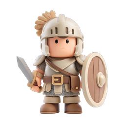 Cute Knight Warrior 3D Character with Sword and Shield