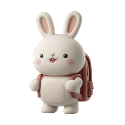 Cute Knitted Bunny with Backpack 3D Icon
