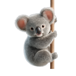 Cute Koala Bear Clinging to Pole - Realistic 3D Icon