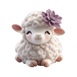 Cute Clay-Style Lamb with Purple Flower Icon