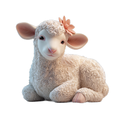 Adorable 3D Lamb with Flower Icon - Cute Baby Sheep