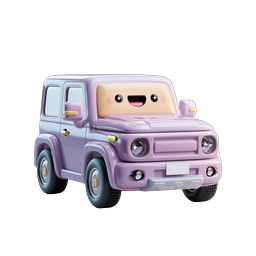 Cute Lavender SUV Kawaii 3D Icon - Friendly Cartoon Vehicle