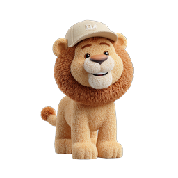 Süßer Löwe mit Baseballkappe - 3D Cartoon-Charakter-Icon