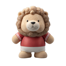 赤いスポーツウェアを着た可愛いライオンのキャラクターマスコット