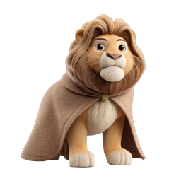 Cute 3D Lion Character with Brown Cloak Icon