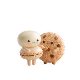 Cute Macaron and Chocolate Chip Cookie 3D Characters