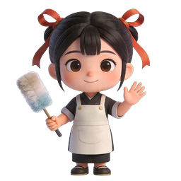 Cute 3D Maid Character with Feather Duster Icon