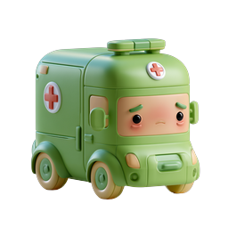 Süßes 3D-Cartoon-Krankenwagen-Charakter-Icon