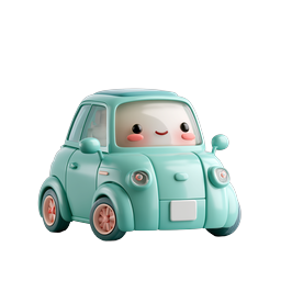 Cute Mint Green Cartoon Car Icon with Kawaii Face