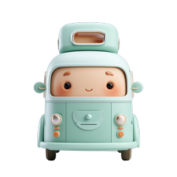 Cute Mint Green Robot Car 3D Character Icon