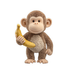 Cute 3D Clay Monkey Holding Banana Icon