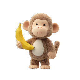 Cute 3D Monkey Holding Banana Icon - Plush Cartoon Character